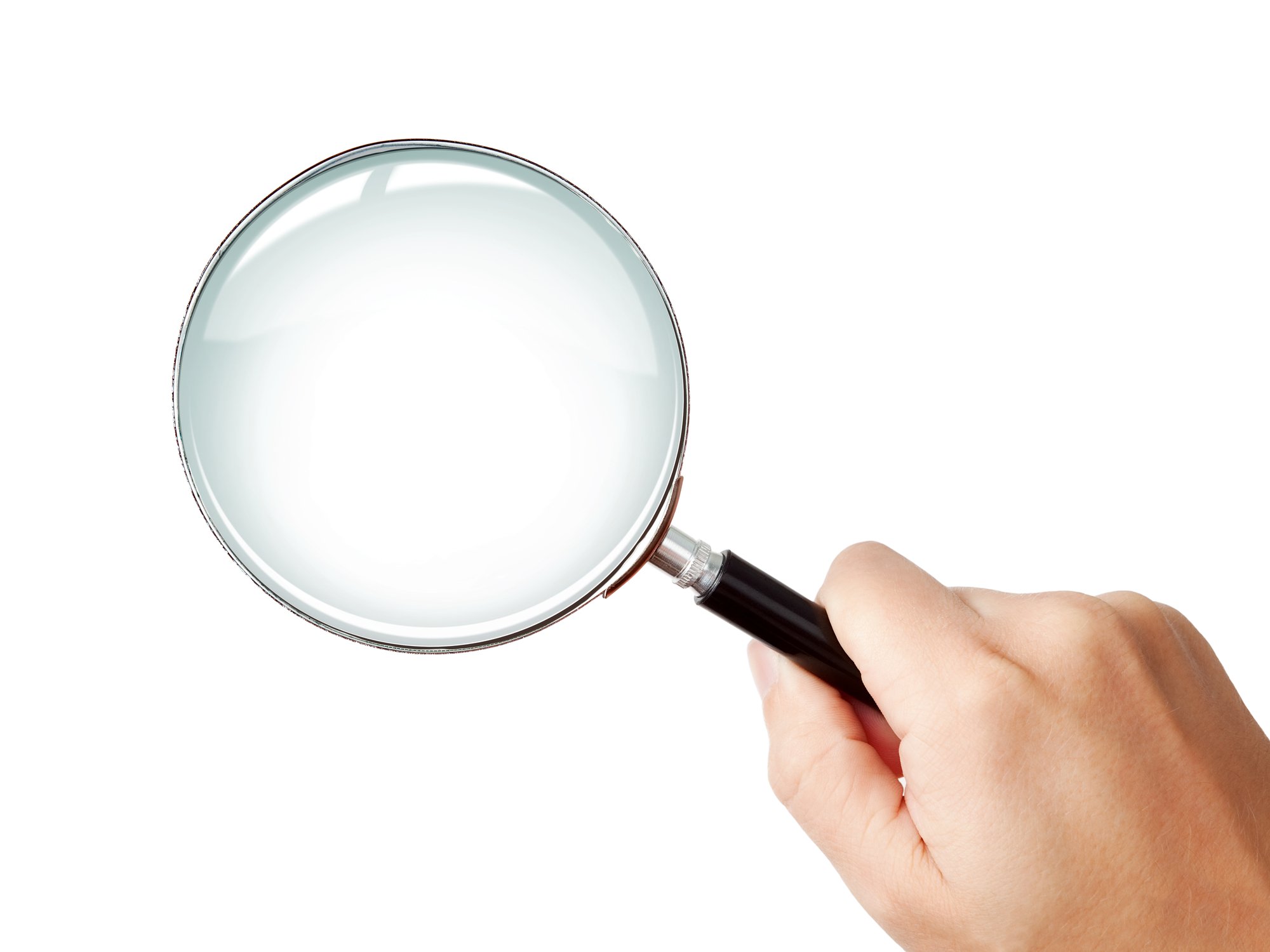 Mans hand, holding classic styled magnifying glass