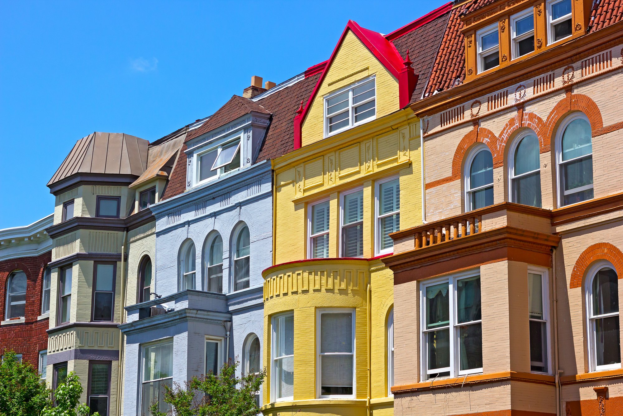 Row houses on a sunny spring day in Washington DC, USA
